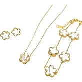 BECHEBV Clover Jewelry Set 18k Gold Plated Stainless Steel Women's Necklace Bracelet Earring Set Gold Necklace