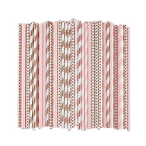 ALINK Biodegradable Rose Gold Pink Paper Straws, 100 Straws for Juice, Cocktail, Smoothies, Party Su - //coolthings.us