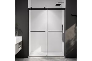 Comfystyle 50-54 in.W x74 in.H Semi-Frameless Sliding Shower Door,Sliding Shower Door with 5/16“ (8mm) Clear SGCC Tempered Glass,Matte Black Finish,Shower Doors can be Installed Left and Right