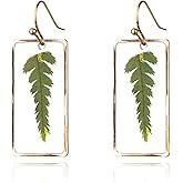 QLYOVWE Gold Filled Ear Wire Fern Leaf Earrings for Women Handmade Green Pressed Leaf Natural Dangle Earrings Geometric Dried flowers Resin Earrings Summer Jewelry Unique Nature Gift