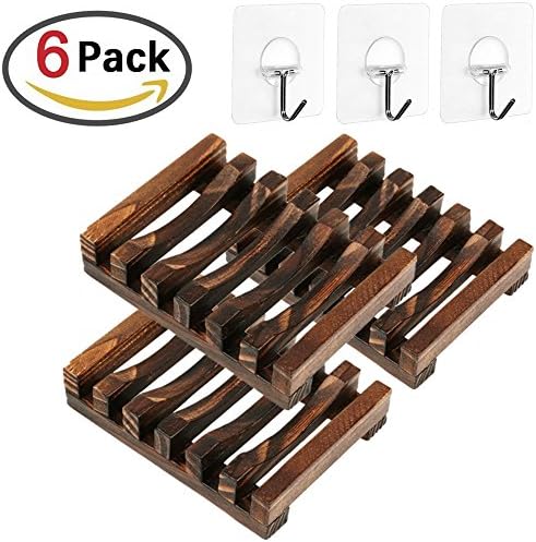 Bathroom Wooden Soap Case Holder 3 Piecs 3 Ahesive Hooks Sink Deck Bathtub Shower Dish Rectangular Hand Craft Wooden Holder for Soap Sponges and More