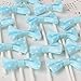 [Pack of 18] Children's Birthday Baby Shower Party Bow Dots Cupcake Toppers Cake Decoration Supplies - Blue