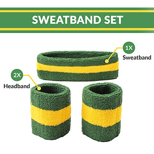 AFLGO Sweatband Set for Sports, Workout, Training & Exercise 1 Headband & 2 Wristbands Cotton to Pair with Your Athletic Costume Apparel Comfy & Durable Sport Accessories for Men & Women (Green/White) - Thumbnail 5