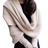 Leegoal Women Solid Scarf with Sleeves Crochet Knit Long Soft Wrap Shawl Scarves