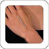 Xduargs Boho Beaded Tassel Finger Ring Bracelet Vintage Crystal Bead Hand Harness Chain Bracelet Gold Rice Beaded Slave Chain Hand Bracelet Adjustable Slave Chain Bracelet Jewelry for Women