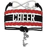 Sportybella Cheer Charm Bracelet- Girls Infinity Love Adjustable Cheerleading Jewelry in Team Colors For Cheerleaders (Orange/Black)