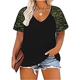 TIYOMI Plus Size Tops for Women Short Sleeve Color Block Raglan Sexy V Neck Shirts Tunic Spring Summer XL-5XL 14W-28W