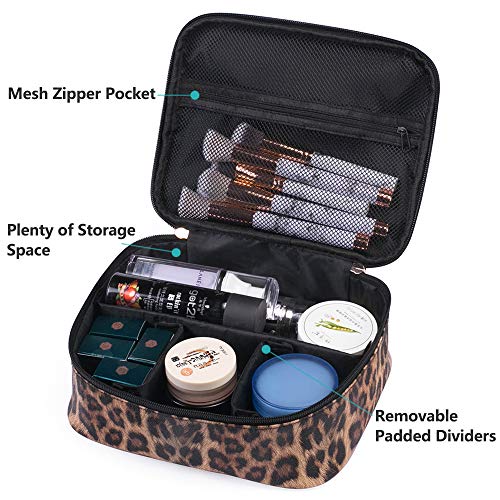 OXYTRA Travel Makeup Bag Leopard Print PU Leather Cosmetic Bag