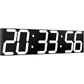 CHKOSDA Digital Wall Clock, Oversize Led Digital Clock with Auto Dimmer, Huge Countdown Timer with Remote Control, 27" Wide Led Display, 6 Digits, Wall Mount, Date and Temperature (White)