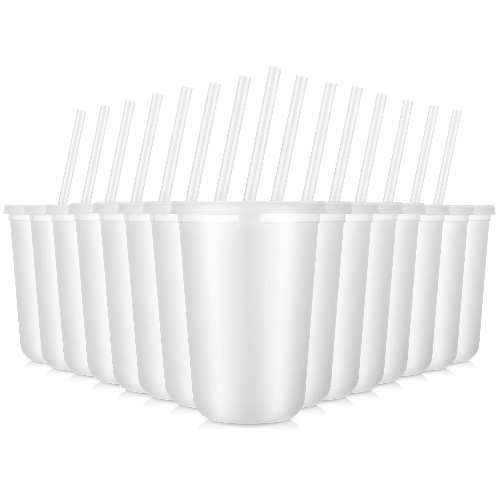 Photo 1 of Lounsweer 30 Pcs Clear Plastic Cups with Straws and Lids, 16 oz Round Bottom Reusable Ice Coffee Cups Travel Mug Tumbler for Beverage Water Parties Christmas Birthdays (White)