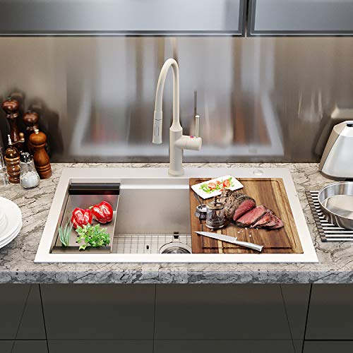 MOWA CounterFinesse 33 x 22 inch Workstation Topmount Kitchen Sink, Luxury Drop In Workstation Sink -Pack of 7 w/ 17.5" Acacia Butcher's Block - Tight Radius 16 Gauge Stainless Steel Single Bowl Sink - Thumbnail 7