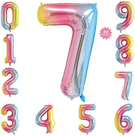 40 Inch Rainbow Jumbo Digital Number Balloons 7 Huge Giant Balloons Foil Mylar Number Balloons for Birthday Party,Wedding, Bridal Shower Engagement Photo Shoot, Anniversary