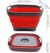 SAMMART 10L Collapsible Dishpan with Draining Plug Grey Red view 2
