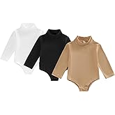 Unisex Baby Long Sleeve Bodysuit Turtleneck Solid Color Basic Bodysuit Shirt Newborn Essentials Clothes Boys Girls