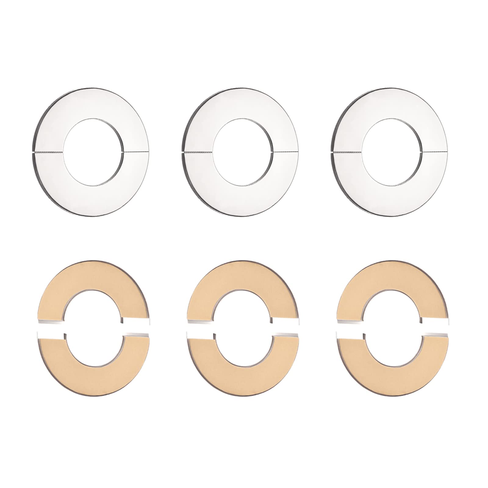 DTGN 66x6mm(DxT) Wall Split Flange - 6Pack - Good for Bathroom Kitchen 35mm Dia Pipe - Stainless Steel Round Escutcheon Plate - Silver Tone