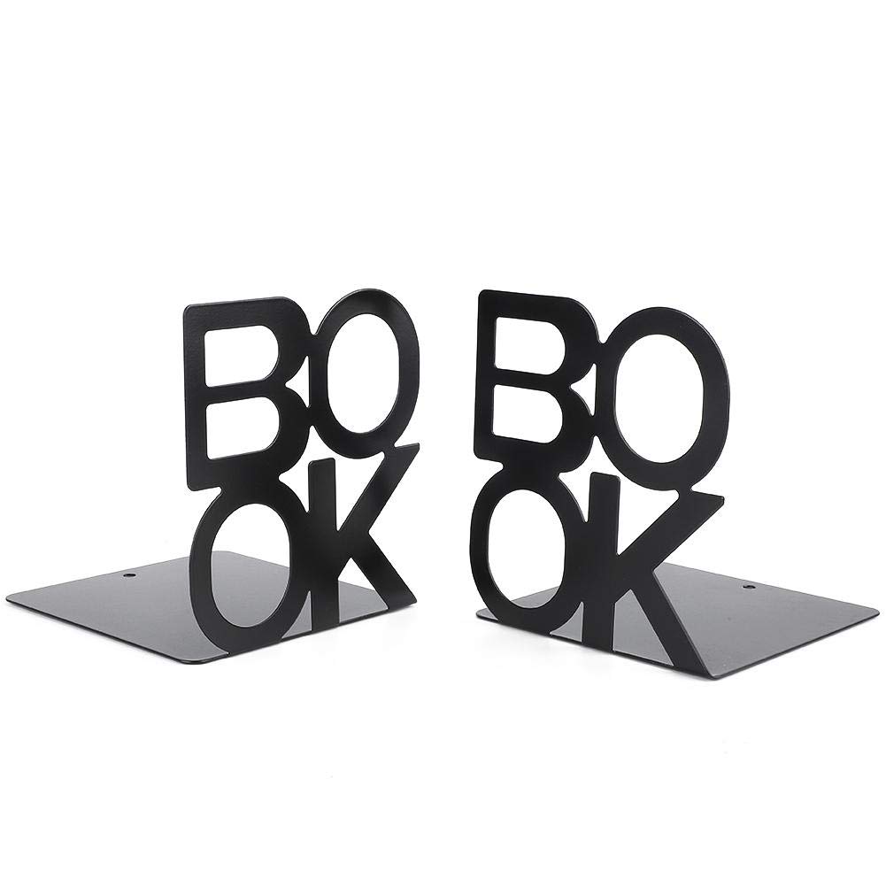 JULYKAI Keep Tidy Bookend, Bookends Shelf, Characters Shape 1Pair Solid and Durable Movies for Books Dvds Magazines(140mm black pair)