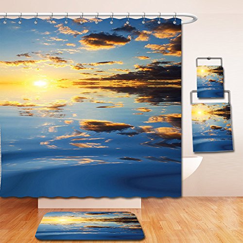 Nalahome Bath Suit: Showercurtain Bathrug Bathtowel Handtowel Mystic House Decor Last Sunlights Of The Day Scenery Romantic Dreamy Tropical Vacation Yellow Blue