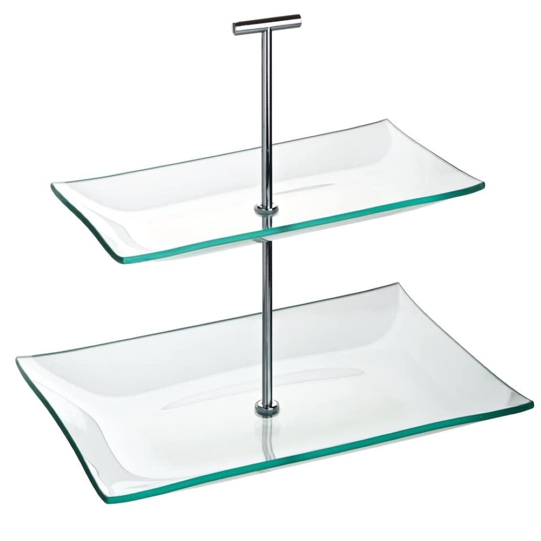 Utopia Aura Glass Plate 2 Tier | Sharing Platters, Food Presentation Stand, Food Display Stand, Cake Display Stand Silver