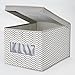 mDesign Soft Fabric Stackable Closet Storage Organizer Holder Box with Clear Window, Attached Hinged Lid - Bedroom, Hallway, Entryway, Closet, Bathroom - Chevron Zig-Zag Print, Large - Taupe/Natural