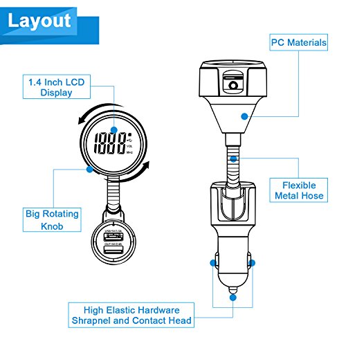 image for ZIPOUTE Bluetooth FM Transmitter for Car, V4.2 Wireless Radio Adapter 