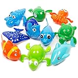 Boley (10 Pack Wind Up Sea Animal Bath Toy - Manual Motorized Flipper Action, Adorable Sea Critter Toys for Babies and Toddlers, Bath Time Fun