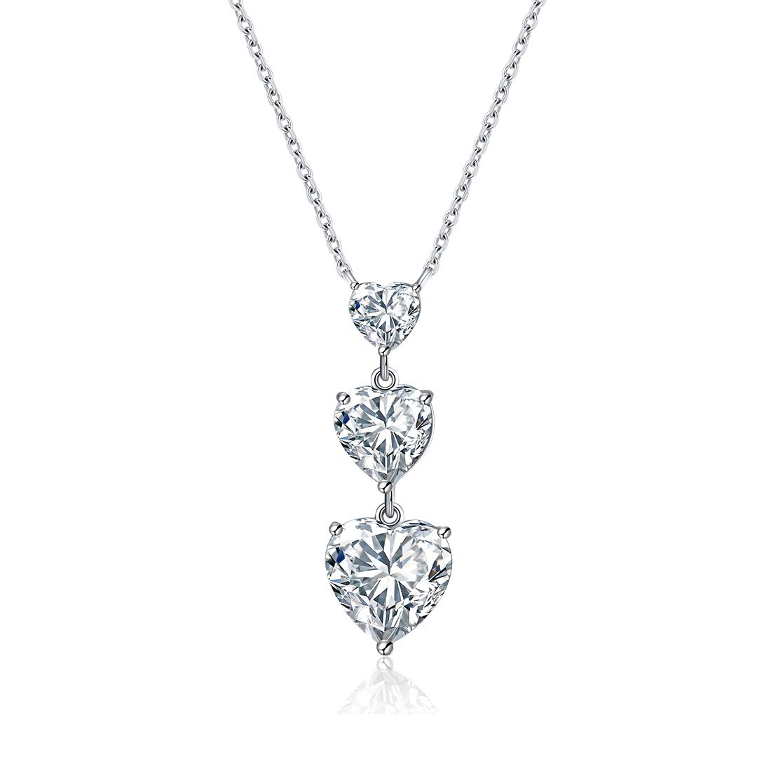 E 925 Sterling Silver Love Heart Pendant Necklaces for Women, Dainty Womens Silver Halo Pendant Necklace with Three AAA Cubic Zirconia