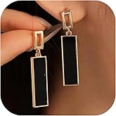 Coiris Clip on Dangle Earrings for women Colorful Rectangle Geometric Resin Dangle Boho Hypoallergenic Nonpierced Earrings for Sensitive Non-Pierced Ears