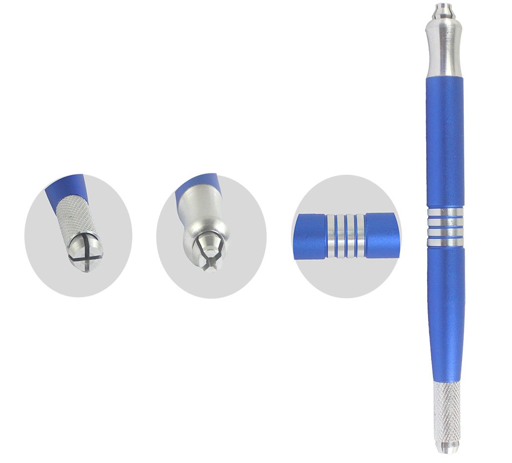 Xiaoyu 3D Double Head Eyebrow Manual Microblading Tattoo Pen Permanent Makeup Manual Tool - Blue