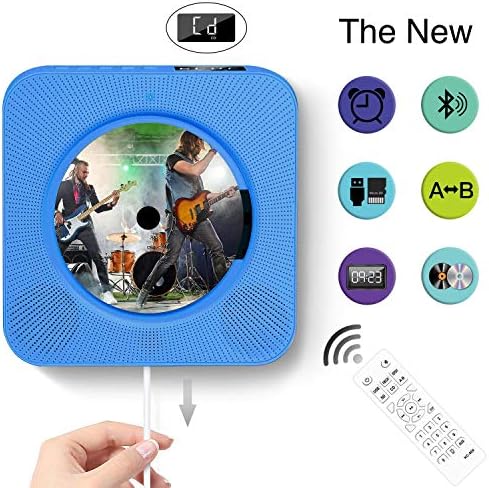 Portable Bluetooth CD Player, Wall Mountable Portable CD Player with Screen, Home Audio with Remote Control Built-in HiFi Speaker, USB Drive Player, MP3 3.5mm Headphone Jack & Aux Input/Output（Blue）