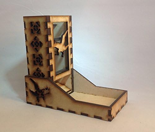Mini Dice Tower and Tray Raven Theme Glass Green Acrylic Window Laser Cut MDF Unique Fast Shipping