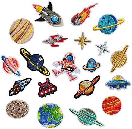20 Pcs Astronaut Space Planets Patch Iron on Applique Patches Sew On Badge Applique Patch for Jeans Clothing Denim Jeans Jacket Handbag Shoes