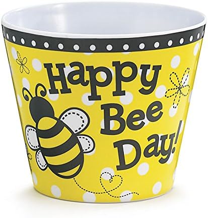 Happy Bee Day Yellow &amp; Black Bee Melamine 4.5" Pot Cover
