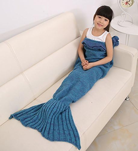 Tobway Soft Knitted Mermaid Tail Blanket Throw Blanket for Girls All Seasons Sleeping Blankets (Lake Blue)