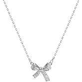 Slpytc Bow Necklace for Women Bow Necklace Shiny Rhinestone Bow Pendant Necklace Dainty Jewelry