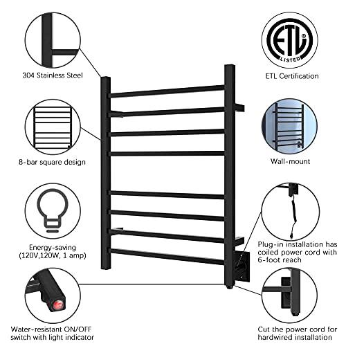 HEATGENE Towel Warmer, Heated Towel Warmer Rack, WallMounted Hardwired