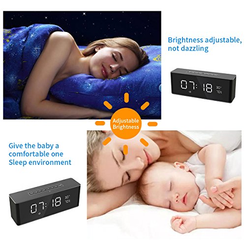 Ahead Wireless Bluetooth Speaker with Clock Alarm, Portable Stereo Speaker, Dual Alarm Clock Bedside, LED Diaplay, Built-in Mic, LED Nightstand Clock and Large LED Dimmable Display