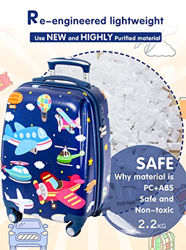 Kids Carry On Luggage for Boy's, Girl's Children Rolling Suitcase with 4 Spinner Wheels Hardshell Case for Toddler to Travel (airplane)