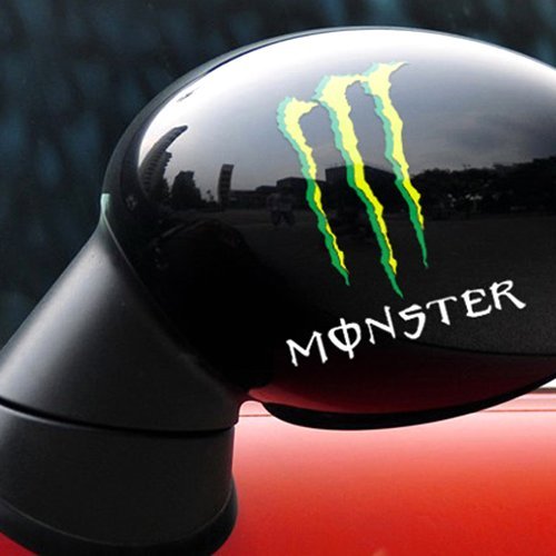 2 Pcs "Monster" 3d Car Rearview Mirror Decal Sticker(white)