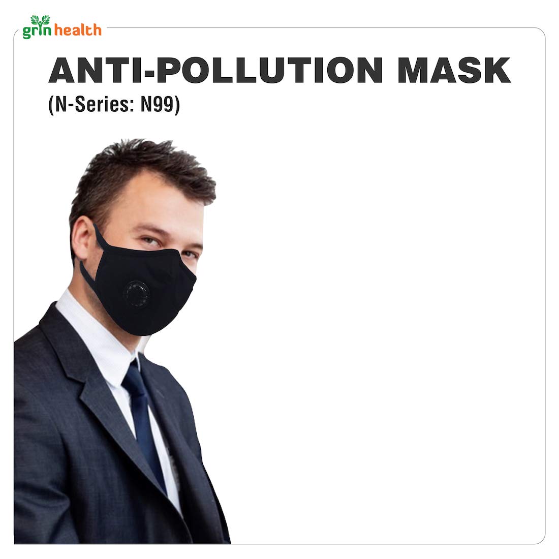 Grin Health Anti Pollution Mask Black Standard N Series N99