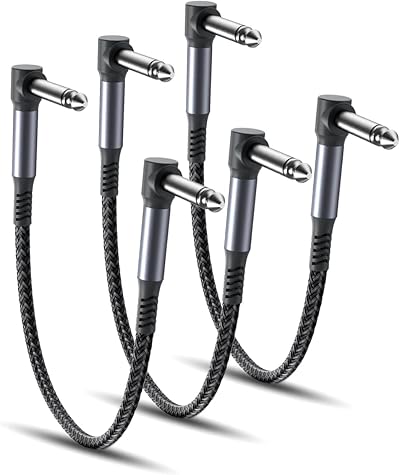 RUXELY 15cm Patch Cables 3-Pack 1/4 Inch Nylon Braided Right-Angle TS Copper