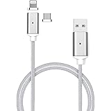 Garas USB Metal Magnetic Data Cable, Micro USB & Lighting Interface 2 in 1 for iOS & Android Systems, for iPhone 6s, 7, 7 Plus, iPad Pro, Air 3, Huawei, Charging & Data Transmission USB Cable (Silver)