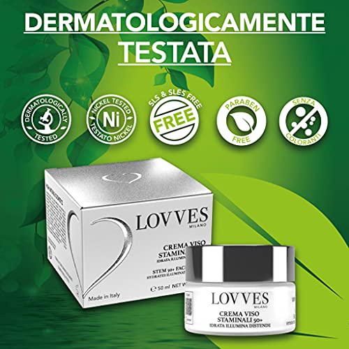 LOVVES Face Cream Stem Cells 50+, High Natural Cosmetics, Anti-Wrinkle, Anti-Aging Face Cream for Mature Skin, Moisturizing, for Day and Night, Glass Jar Format 50 ml