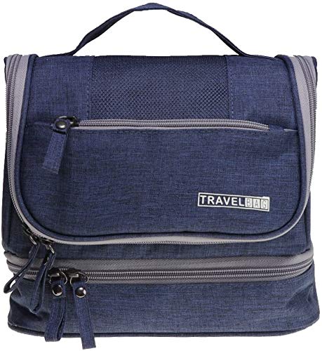 ALCIONO Large Hanging Travel Toiletry Bag - Waterproof Makeup Organizer Bag Shaving Kit Toiletry Bag for Travel Accessories, Shampoo, Cosmetic, Personal Items - Navy Blue
