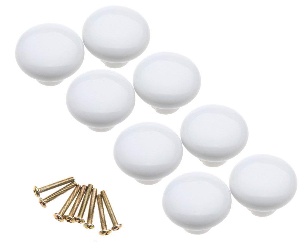 8 Pieces White Mushroom Ceramic Door Knob Cabinet Cupboard Pull Handle