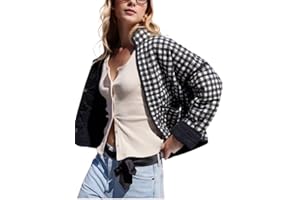 Omoone Women's Cropped Quilted Jacket Floral Printed LightWeight Padded Puffer Cardigan Coat Outwear