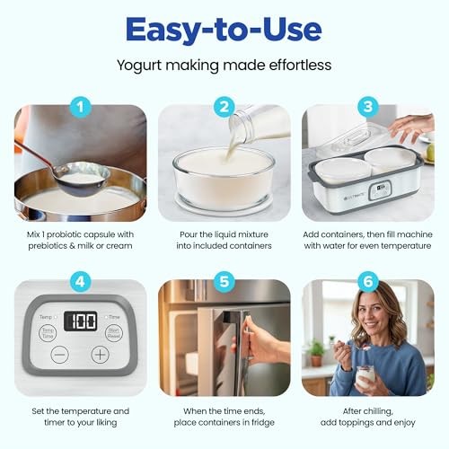 Ultimate Probiotic Yogurt Maker - Easy-to-Make Greek Yogurt with Trillions of Live Probiotics - Adjustable & Accurate Temperature & Time Control - UNLIMITED LIFETIME WARRANTY (with 2 Large Containers)