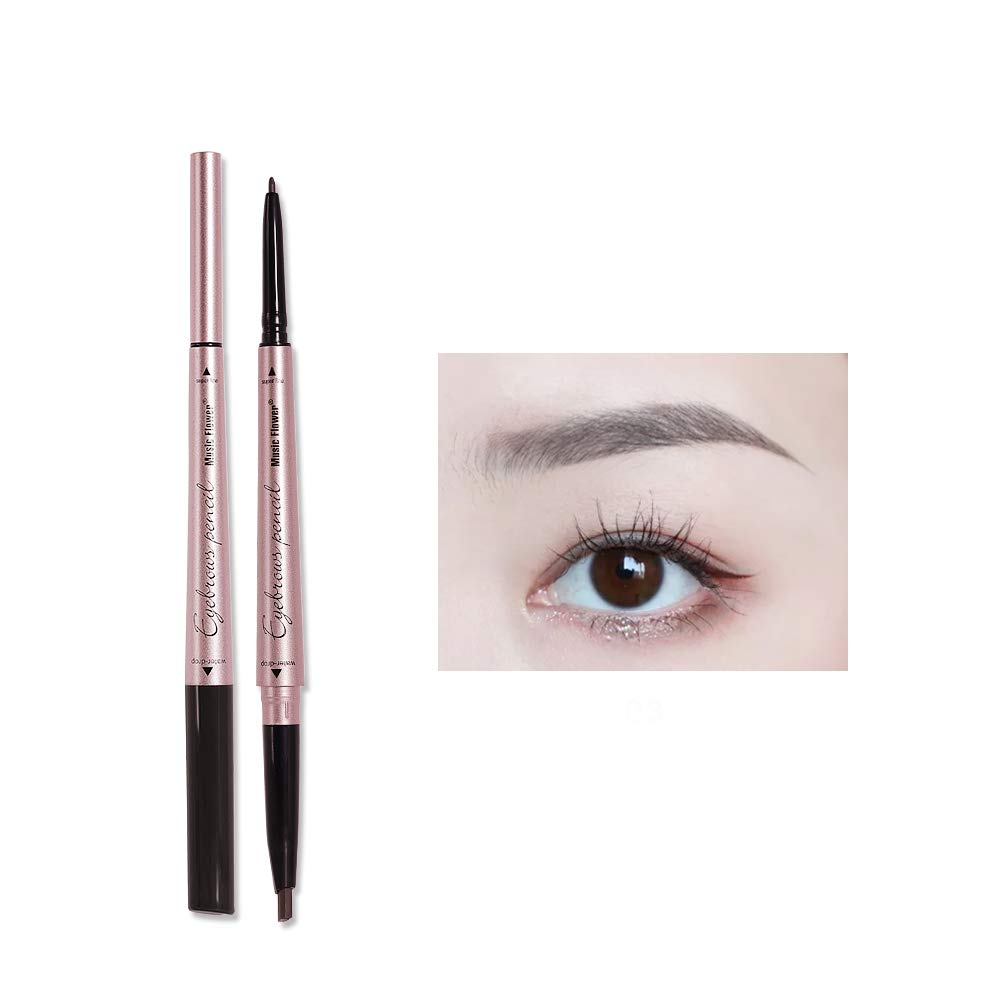 Music Flower Dual Head Eyebrow Pencil Stereoscopic Eye Makeup Waterproof Smudge-proof Long-lasting Silky (3# Black)