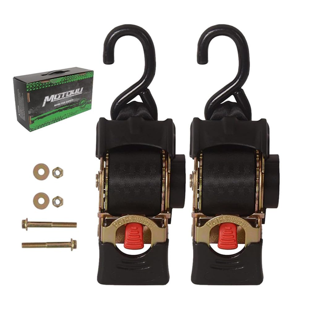 MOTO4U Bolt-on Retractable Ratchet Straps,2 Inch X 9 Ft - 3000lbs Break Strength, Self Ratcheting Straps for Boats,Cargo, ATV (2 pack)