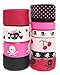 HipGirl Halloween Grosgrain or Satin Fabric Ribbon for Holiday Pirate Party Decoration, Hair Bow Accessory, Scrapbook, Match Your Costumes- 50 Yard 3/8-7/8 Inch Skull Rockabilly Pin Up, Cherry-701