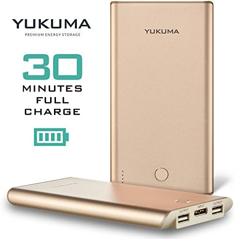 Yukuma Power Bank - World's Fastest Recharge - 30 Minutes - 10000 mAH - / Portable Charger External Batteries For Phones, Tablets, Cameras [German Engineered] (FCC, CE Certified) - Champagne Gold